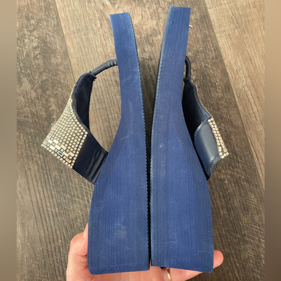 Olivia Miller Jeweled Blue Wedges - Picture 11 of 16